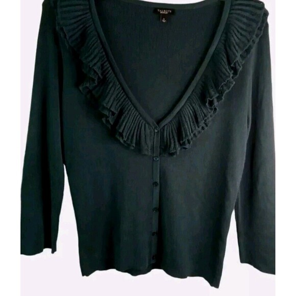 2 Talbots Sweater Size S Ruffle Trim Button Bronze/Green Cotton/Wool Blend - Picture 11 of 14